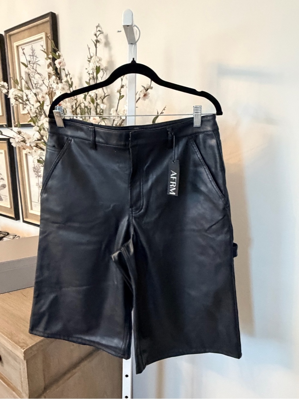 AFRM Black Faux Leather Women's Bermuda Shorts